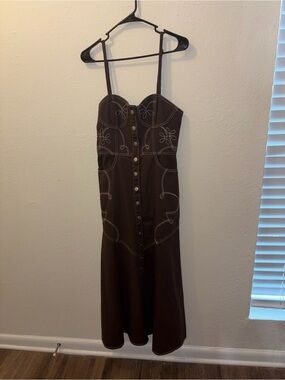 NWT Women’s Brown/White GB Denim Western Maxi Dress Sz Small